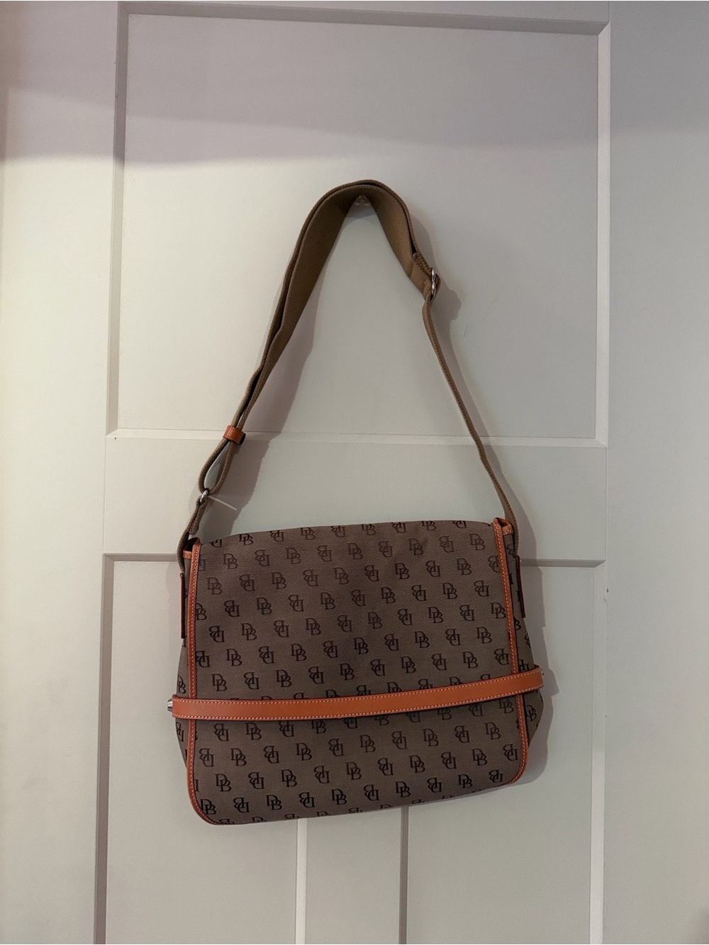 Dooney & Bourke Brown Crossbody Messenger Bag with Tan Trim